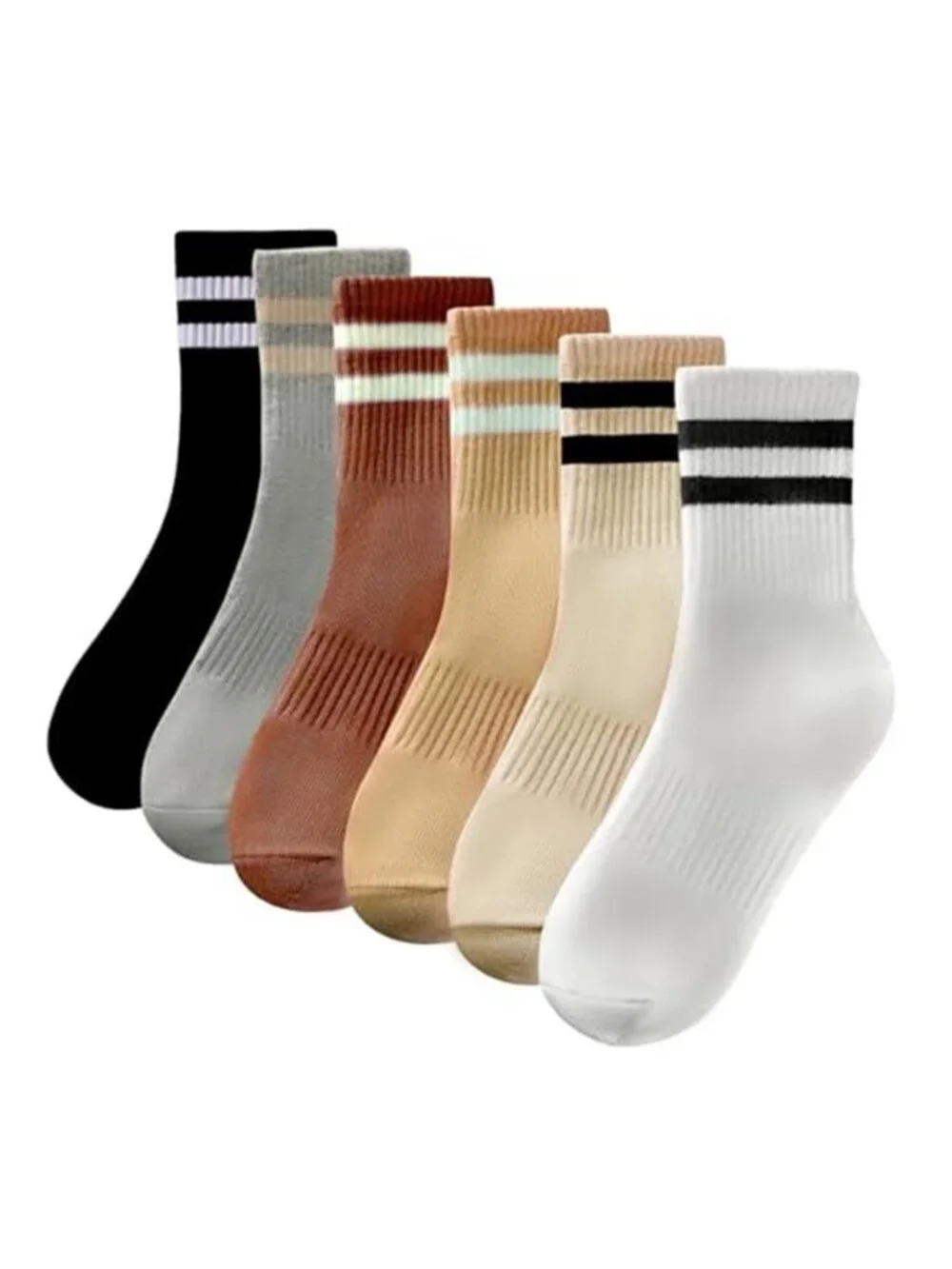 6Pairs Crew Socks for Women Cotton Striped Socks